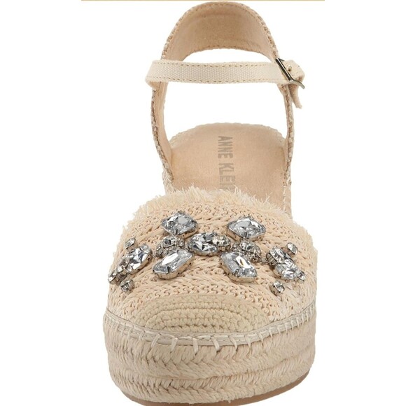 Anne Klein Women's Sandals Crystal Espadrille Wedge Size 7.5 closed toe New - Picture 3 of 7